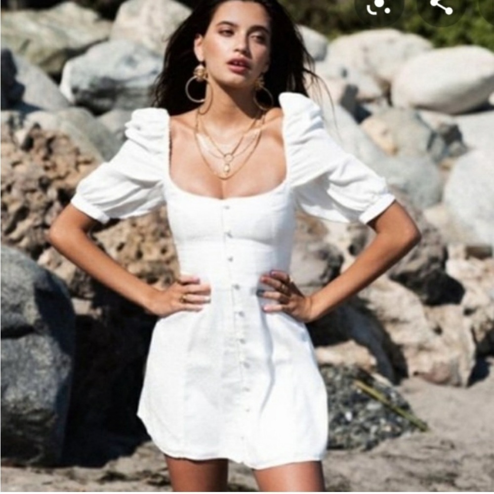 Vanessa Mooney White Jacquard Leopard Print Puff Sleeve Mini Dress XS